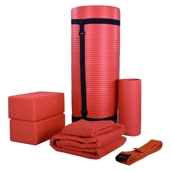 Yoga Mat Set 7 Piece - Extra Thick 71x24 Inch Mat with Blocks & Strap - Non Slip Workout Mat for Home, Gym & Studio - Includes Towels & Knee Pad