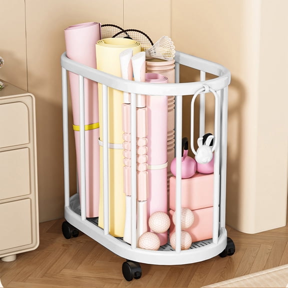 Yoga Mat Storage Laundry Basket, Large Capacity Portable Organizer Bin, Rolling Bathroom Laundry Hamper, Mobile Storage Rack for Fitness Gear, Towels, Toys & Household Use