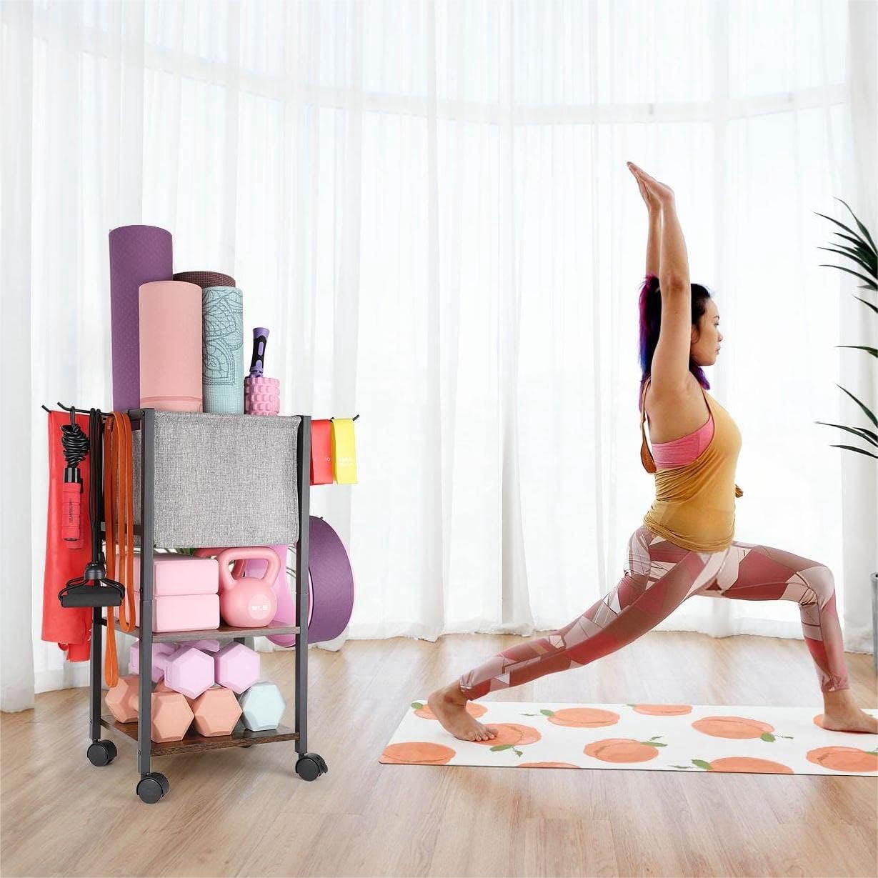 Yoga Mat Storage Rack Home Gym Equipment Organizer for Dumbbell, Kettlebell and More Accessories
