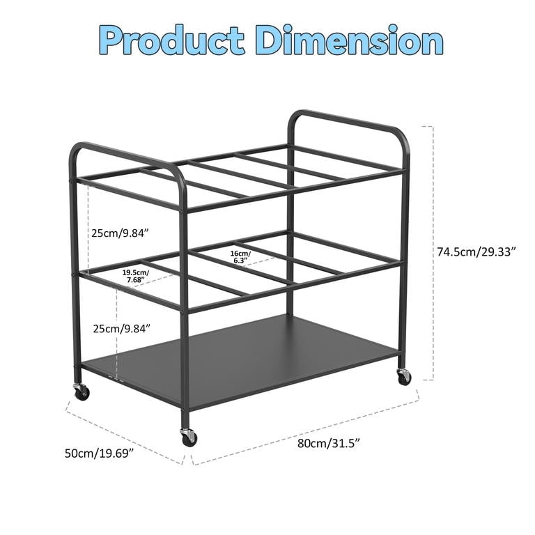 Yoga Mat Storage Rack Iron Holds 12 Yoga Mats with Wheels Multi-Layer Storage Design Thickened Metal Frame Heavy Load Capacity Rounded Corner Safety Design Easy Move for Home Fitness Space