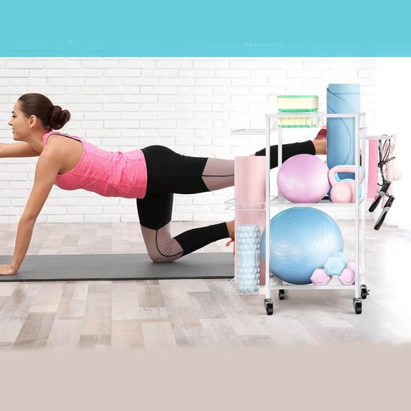 Yoga Mat Storage Rack - Metal Gym Organizer for Yoga Mats, Foam Rollers & Fitness Equipment, Space Saving Workout Equipment Storage Rack for Home Exercise and Fitness Gear