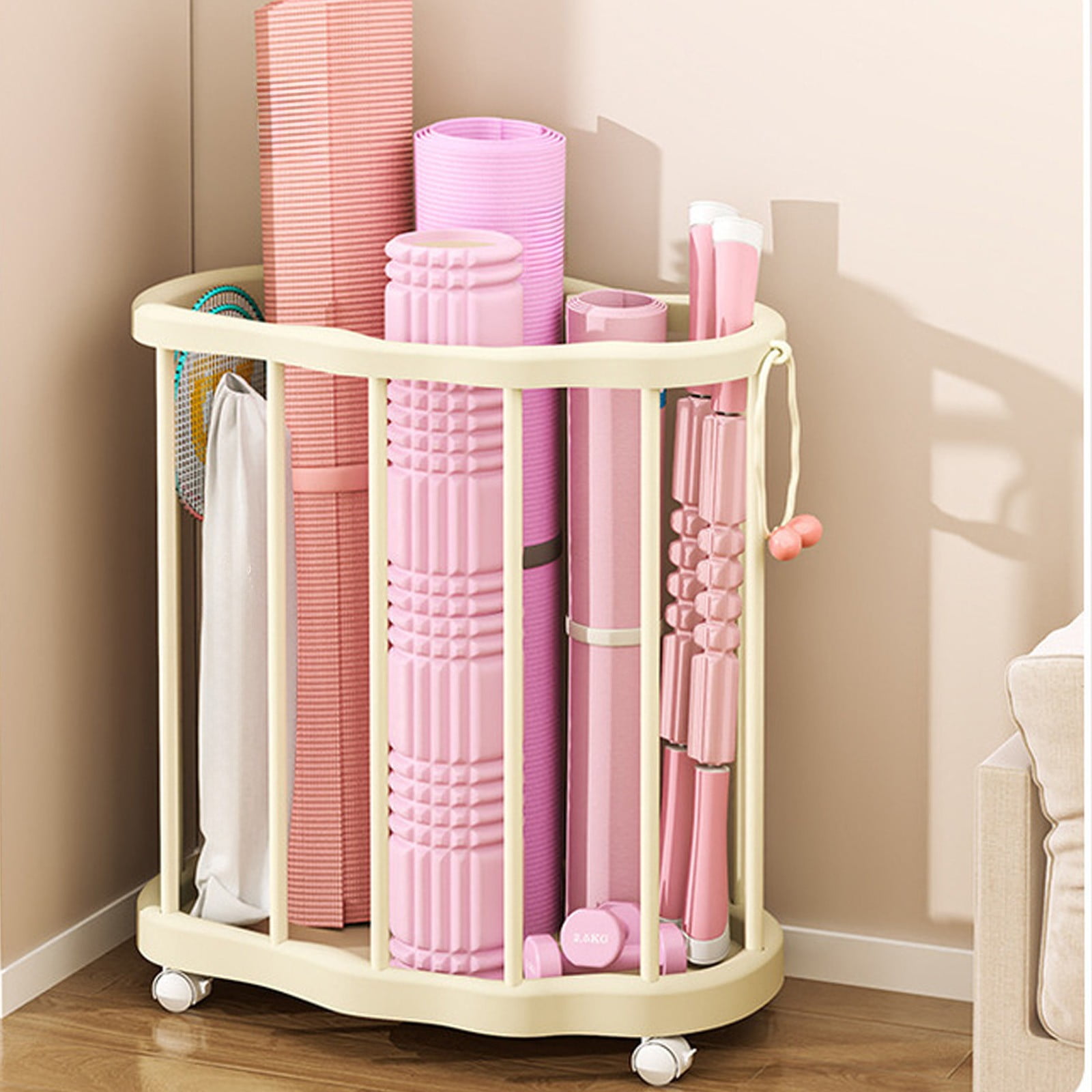 Yoga Mat Storage Racks, Sport Equipment Storage Cart, Yoga Mat Holder Storage Basket ,for Foam Roller Yoga Block Resistance Bands Yoga Mat Home Storage Artifact