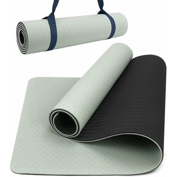 Yoga Mat with Strap, 1/3 Inch Extra Thick Yoga Mat Double-sided Non Slip, Professional TPE Yoga Mats for Women Men, Workout Mat for Yoga, Pilates and Floor Exercises