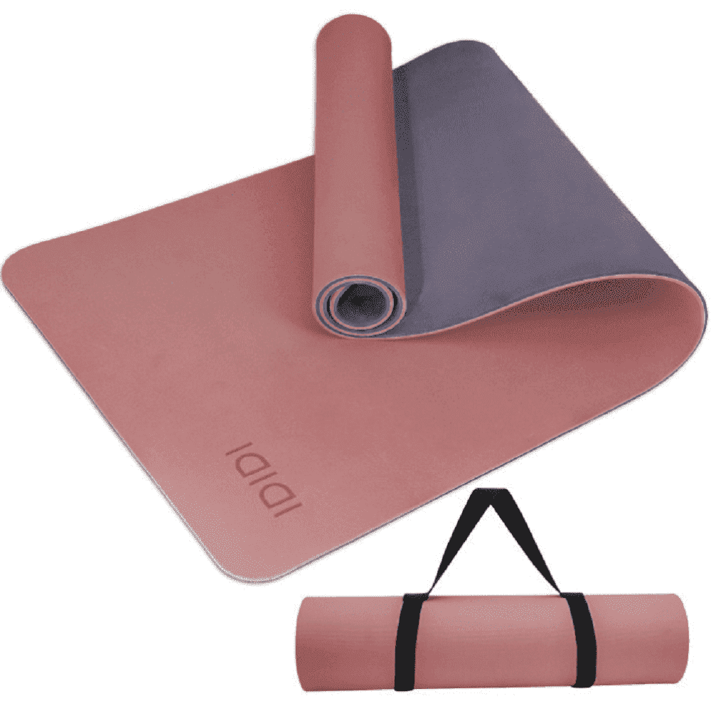IDIDI Portable Yoga Mat – Travel-Friendly with Strap, 1/3 Inch Thick & Non-Slip – for Home Gym, Workout & Hot Yoga – Exercise Mat for Men, Women & Kids(Deep Pink+Gray)