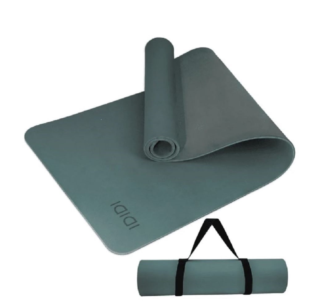 IDIDI Portable Yoga Mat – Travel-Friendly with Strap, 1/3 Inch Thick & Non-Slip – for Home Gym, Workout & Hot Yoga – Exercise Mat for Men, Women & Kids(183x61x0.8cm)(Deep Green+Gray)