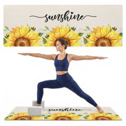 Yoga Mat Sunshine Sunflower Yoga Mats with Strap & Shortage Bag Non Slip Workout Mats Absorbent Cushion Pad Bee Farmhouse Linen Exercise Mat for Yoga Pilates Stretching Home Gym 72"x32"