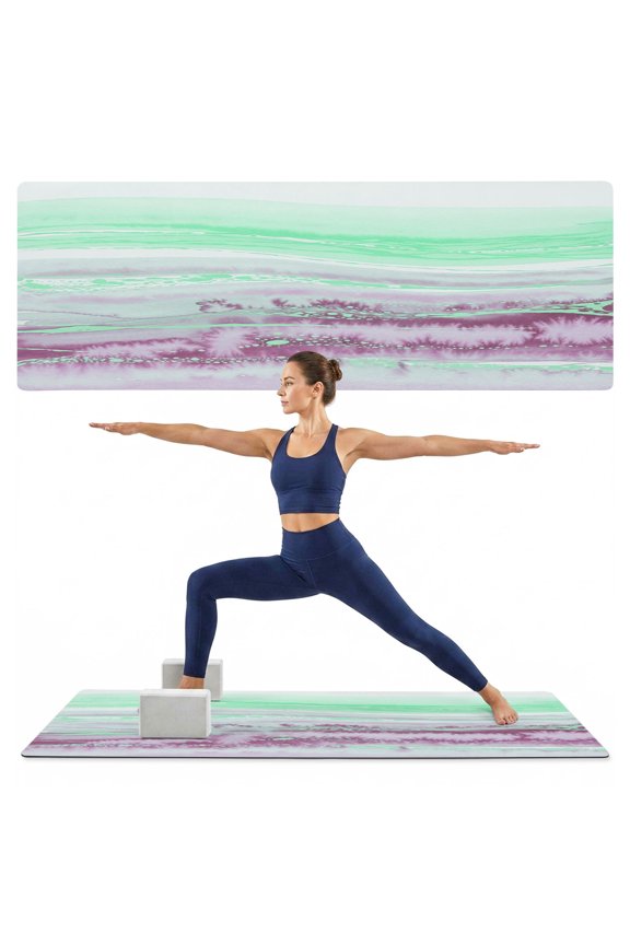Yoga Mat Teal Purple Marble Yoga Mats with Strap & Shortage Bag Non Slip Workout Mats Absorbent Cushion Pad Abstract Fluid Exercise Mat for Yoga Pilates Stretching Floor Exercises Home Gym 72"x32"