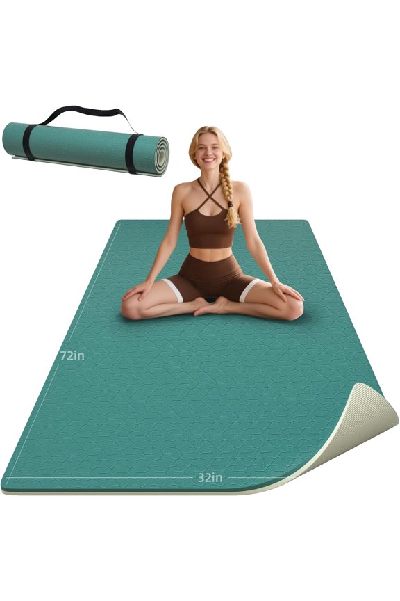 Yoga Mat Thick, 72"x32"x0.4"Th (10mm), Wide Non-Slip Exercise Mat with Carry Strap, Double-Sided POE Fitness Mat for Yoga, Pilates & Floor Workouts