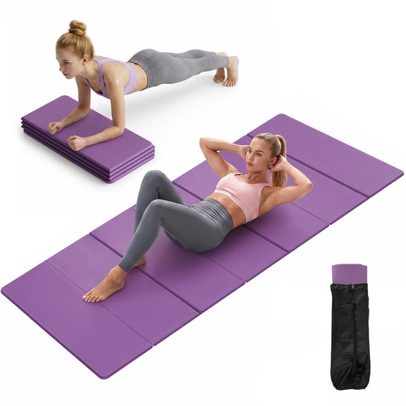 THAILE Foldable Yoga Mat 10mm Thick, 75" x 26" Non-Slip Exercise Mat for Home Gym, Extra Wide Joint Protection, Portable Fitness Mat for Yoga, Pilates & Travel, Easy Storage (Purple)