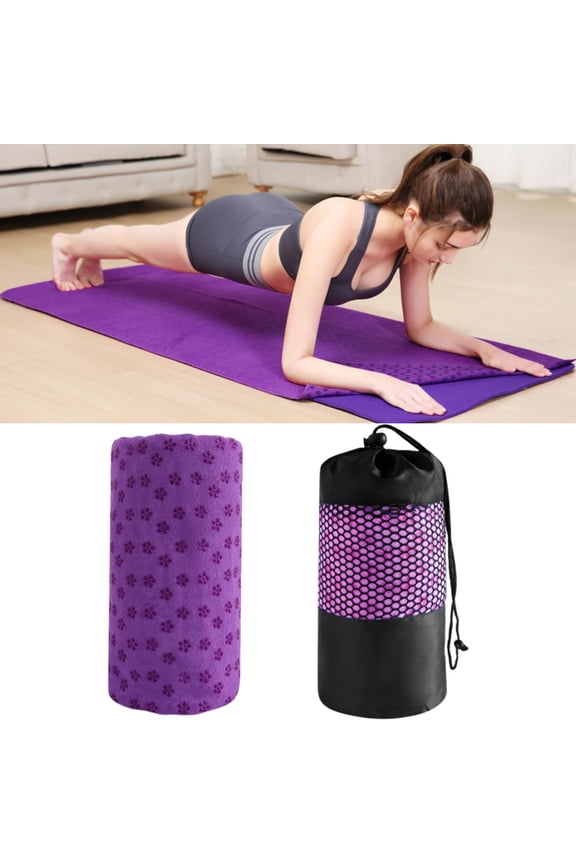 Yoga Mat Towel Sweat Absorbent Yoga Blanket Towel 24" x72" Quick-drying Hot Yoga Mat Cloth Yoga Mat Towel Non-slip Yoga Mat Towel with Mesh Carrying Bag for Bikram, Pilates, Gym Workout,Purple