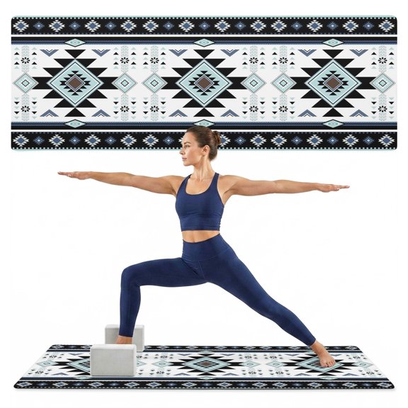 Yoga Mat Tribal Geometric Yoga Mats with Strap & Shortage Bag Non Slip Workout Mats Absorbent Cushion Pad Aztec American Southwestern Exercise Mat for Yoga Pilates Stretching Home Gym 72"x32"
