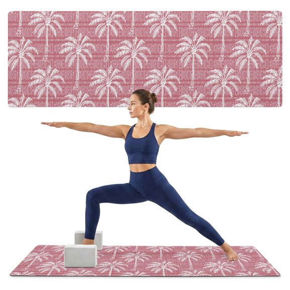 Yoga Mat Tropical Palm Trees Yoga Mats with Strap & Shortage Bag Non Slip Workout Mats Absorbent Cushion Pad Summer Beach Pink Exercise Mat for Yoga Pilates Stretching Home Gym 68"x24"