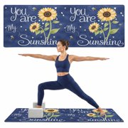 Yoga Mat You Are My Sunshine Yoga Mats with Strap & Shortage Bag Non Slip Workout Mats Absorbent Cushion Pad Sunflower Bee Navy Blue Exercise Mat for Yoga Pilates Stretching Home Gym 72"x32"