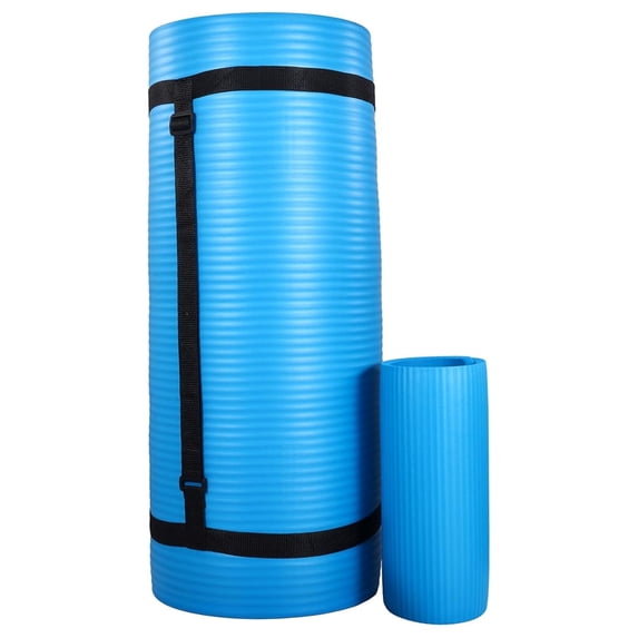 Yoga Mat with Knee Pad & Blocks - 71x24 Inch Extra Thick Non-Slip Mat for Home Gym & Studio - 1 Inch Foam, Anti-Tear, Includes Strap & Cushion