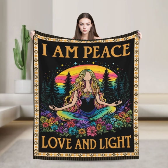Yoga Meditation Blanket Wildflowers Rainbow Spiritual Peace Gift for Women 50x40 in