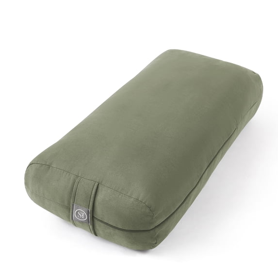 Yoga Meditation Cushion, 25" x 12" Rectangular Bolster with Removable Cover - Olive Green