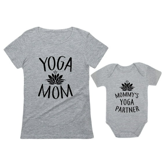 Yoga Mom & Baby Matching Set Outfit Mom & Baby Shirts Mommy and Me Clothes Mom Gray XX-Large / Baby Gray NB (0-3M)