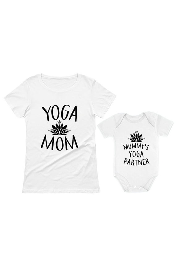 Yoga Mom & Baby Matching Set Outfit Mom & Baby Shirts Mommy and Me Clothes Mom White Small / Baby White 24M (18-24M)