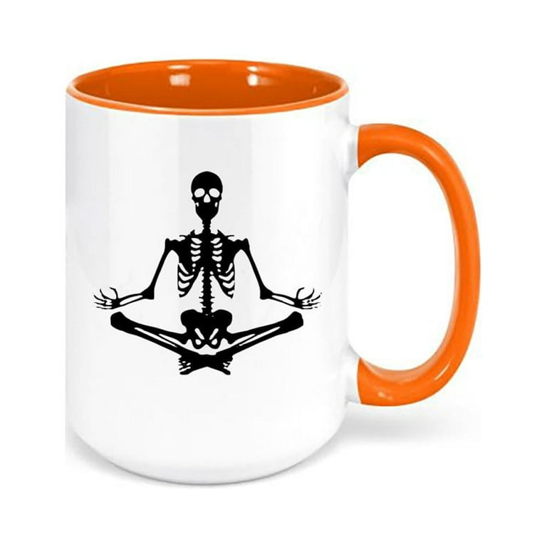 Yoga Mug, Halloween Mug, Yoga Bones, Skeleton Mug, Halloween Coffee Cup,  Yoga Cup, Gift For Her, Science Teacher Mug, Yoga Lover, Skeletons, ORANGE