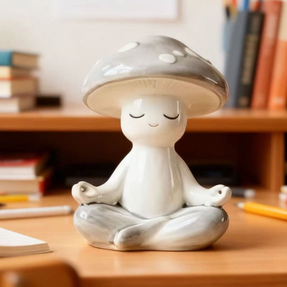 Yoga Mushroom Figurine, Meditation Mushroom Statue, Resin Desktop Decor, Zen Garden Ornament, Cute Home Decor for Living Room, Shelf, Desk, Handcrafted Resin Art, Whimsical Decor Accent