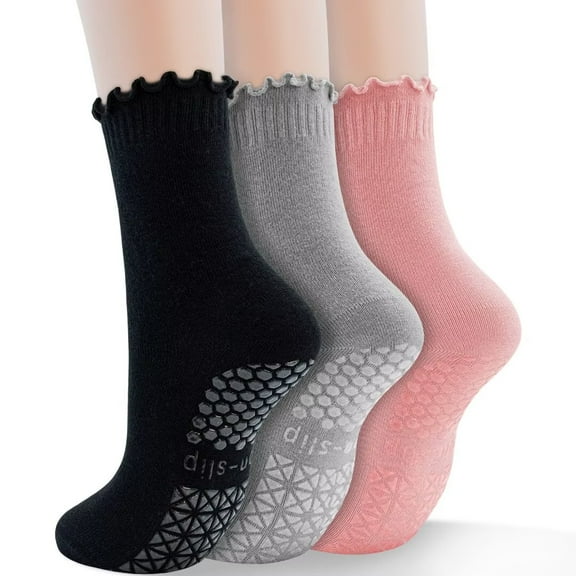 Yoga Non Slip Socks 3 Pairs Pilates Socks with Grip Women Grip Socks for Ballet Barre Home Workout Hospital Size 5-10