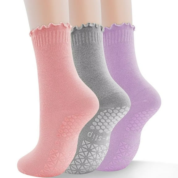 Yoga Non Slip Socks 3 Pairs Pilates Socks with Grip Women Grip Socks for Ballet Barre Home Workout Hospital Size 5-10