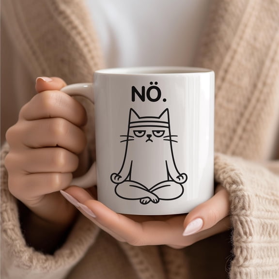 Yoga Nope Cat Mug Funny Meditation/Pilates Coffee Cup, Grumpy-Looking Kitty, Gift for Yoga Lovers