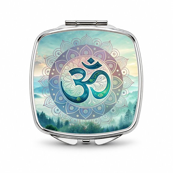 Yoga Om Aum Mandala Nature Symbol Travel Makeup Handbag Purse Small Pocket Compact Mirror
