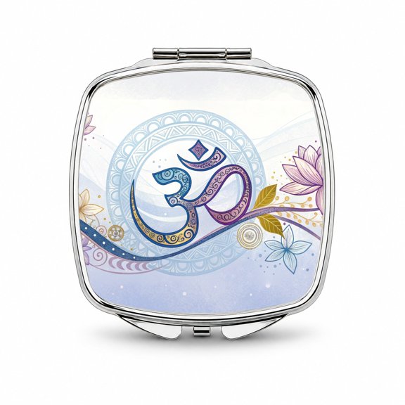 Yoga Om Aum Symbol Lotus Floral Travel Makeup Handbag Purse Small Pocket Compact Mirror