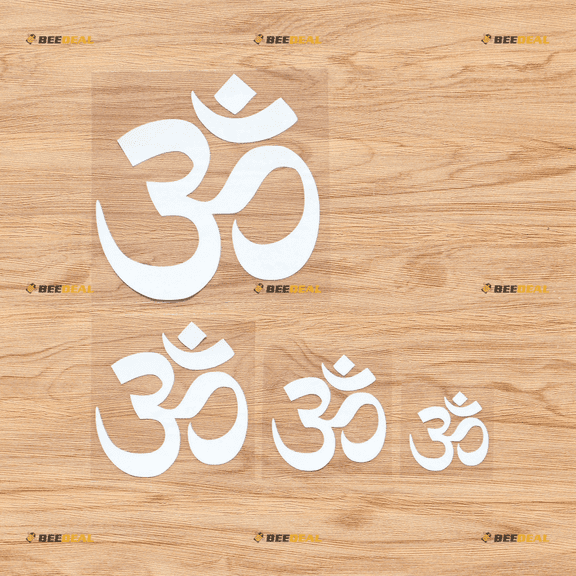 Yoga Om Ohm Symbol India Buddha Vinyl Decal Sticker - 4 Pack White, 2 Inches, 3 Inches, 4 Inches, 6 Inches - No Background for Car Boat Laptop Cup Phone