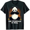 thumbnail image 1 of Yoga Panda T-Shirt Cute Black Tee with Pose & The Struggle is Design, 1 of 5