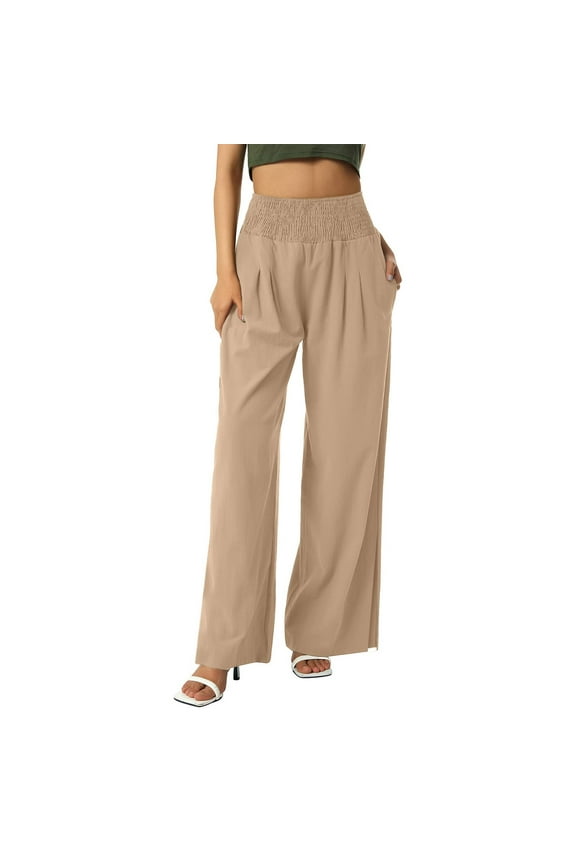 Yoga Pant Dgankt Women's Fashion Casual Solid Color Split High Waist Loose Mopping Long Cotton Linen Wide Leg Pants