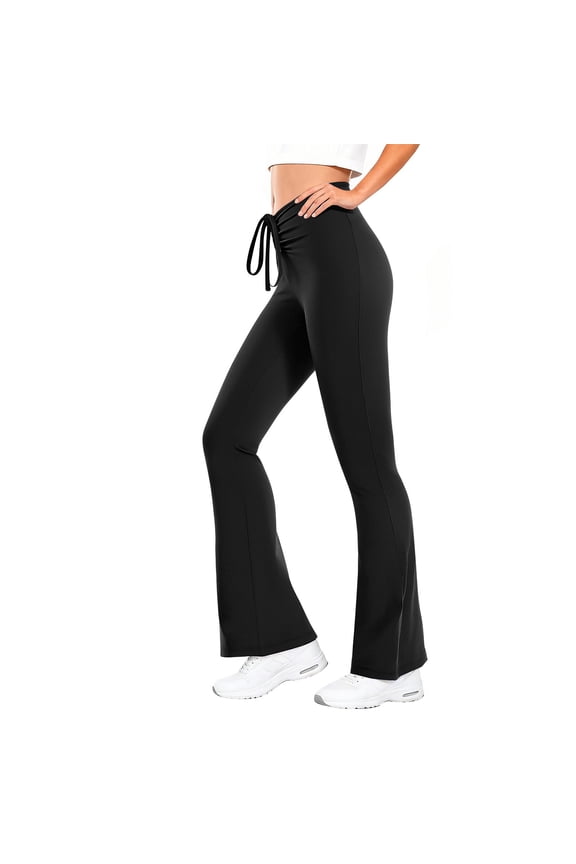 Yoga Pant for Women High Waist Drawstring Stretchy Flare Leggings Casual Bell Bottom Workout Tummy Control Trousers Black M