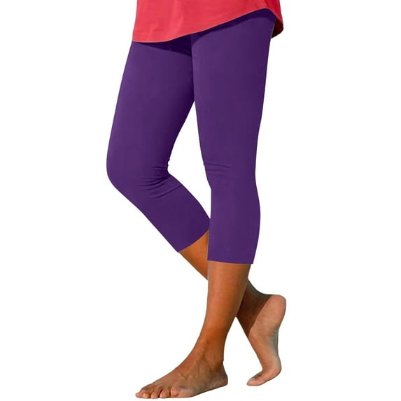 Yoga Pants, Comdrip High Waisted Leggings for Women - Full Length Capri Soft Yoga Pants for Workout Athletic Womens Capris Purple 2XL