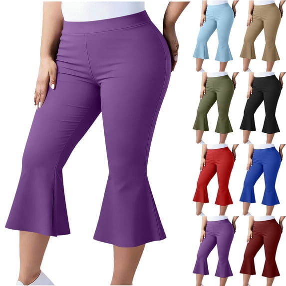 Yoga Pants Fashion Women's Plus Size Yoga Pants Capris Solid Color Elastic Waist Purple XXXL