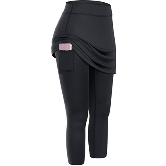 Yoga Pants In Plus Size Women Tennis Skirted Leggings Pockets Elastic Sports Yoga Capris Skirts Legging