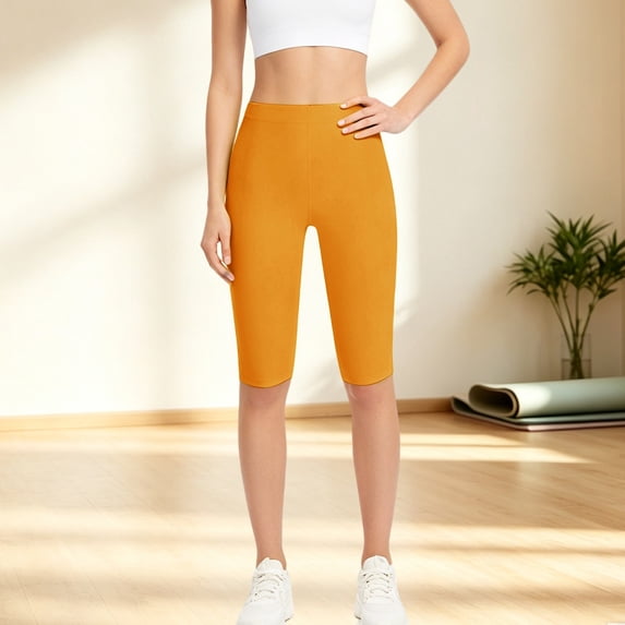 Yoga Pants JIANLAI High Waist Solid Biker Shorts, Stretch Knee‑Length Athletic Workout Shorts, Soft Breathable Active Bottoms For Gym Fitness Cycling Jogging Lounging