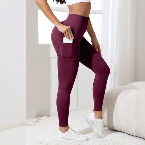 Yoga Pants JIANLAI Womens High Waist Seamless Full‑Length Leggings With Side Pockets, High Stretch Tummy Control Workout Pants,Textured Knit Breathable Non‑See‑Through Yoga Leggings