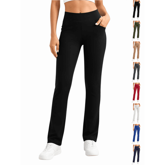 Yoga Pants Nelozsy Women's Fashion Casual Solid Color Pants Pocket Elastic Waist Comfortable Long Pants Tourist Black S
