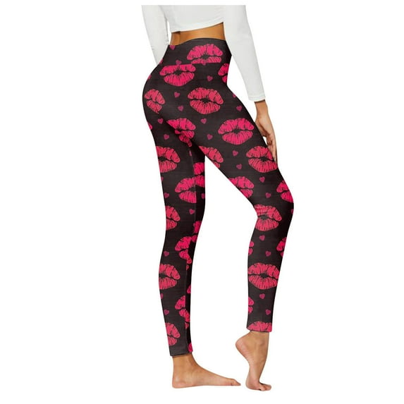 Yoga Pants Plus Size Casual Printing Heart Shape Pattern High Rise Pants for Women Fashion Slim Fit Workout Womens Pants Straight Lightweight Party Vacation Beach Pants(Black,3XL)