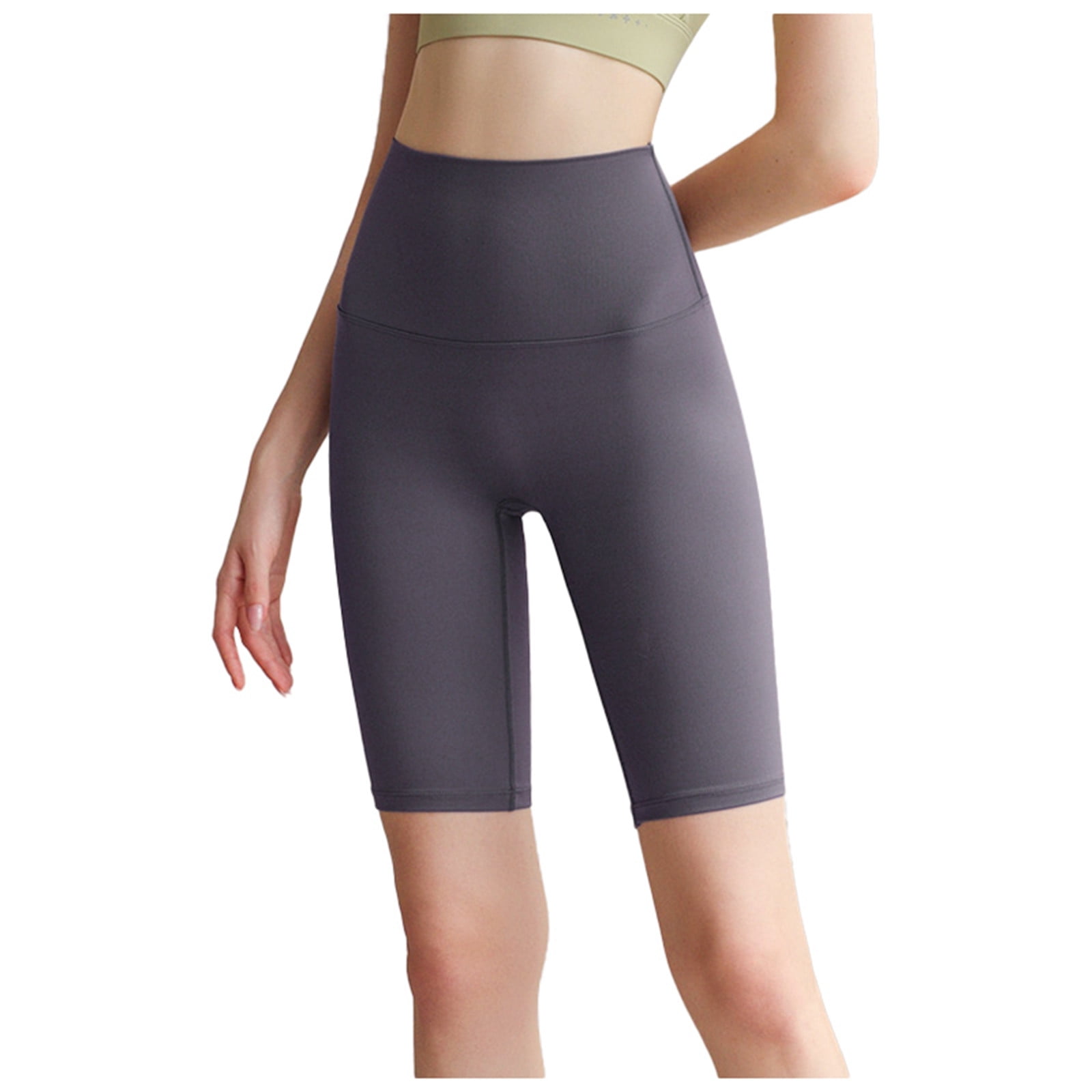 Yoga Pants Short Length Women's Solid Color High Waisted Lifting