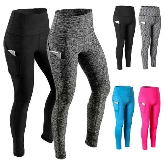Yoga Pants Stretchy Leggings High Waist Tights Sport Pants Side Pockets Women Gym Fitness Leggings,black ,S