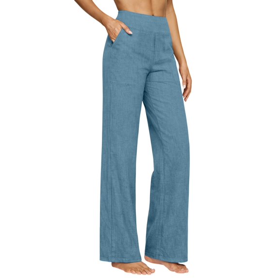 Yoga Pants Women, Audhol Womens Yoga Pants with Pocket Lounge High Waist Stretch Dress Casual Sweatpants Straight Leg Trousers for Women Light Blue M