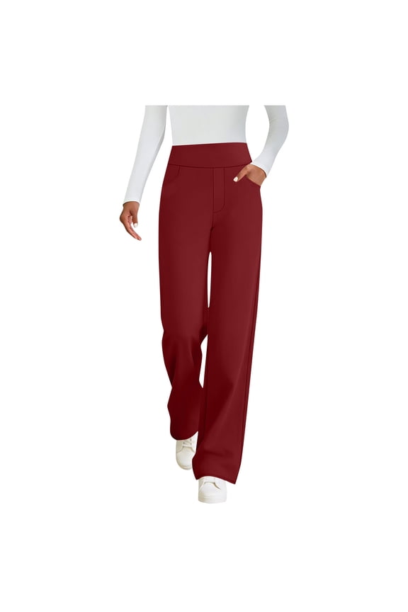 Yoga Pants for Women Casual Smart Pants Straight Leg High Waisted Office Work Formal Pants with Pockets Casual Stretchy Lounge Pants Plain Active Wear
