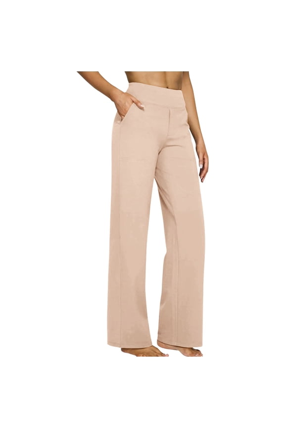 Yoga Pants Women, Comdrip Flare Yoga Pants with Pockets Work Pants Women High Waisted Business Casual Trousers Business Casual Bottoms for Women Beige L