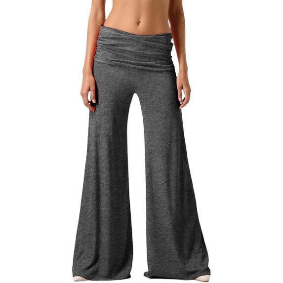 Yoga Pants Women Coral Fold Over Ruched Waist Wide Leg Yoga Pants Strechy Solid Loose Fits Palazzos Foldover Flowy Sweatpants Flare Low Rise Workout Sports Pants