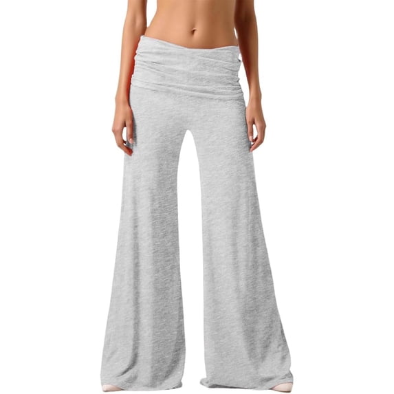 Yoga Pants Women Coral Fold Over Ruched Waist Wide Leg Yoga Pants Strechy Solid Loose Fits Palazzos Foldover Flowy Sweatpants Flare Low Rise Workout Sports Pants
