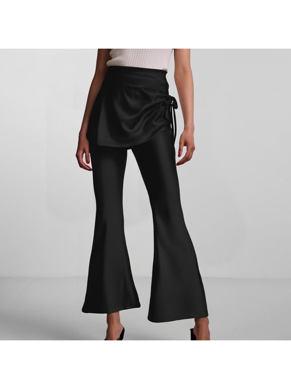 Yoga Pants Women Drawstring Slight Flared Hip Concealing High Waist Butt Lifting Stretchy Gym Pants for Pilates Workout Wear Black S