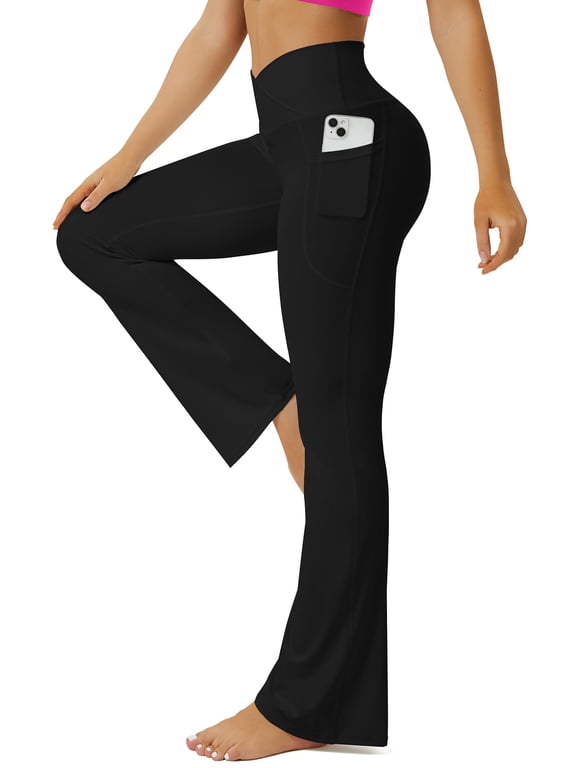 Yoga Pants Women, Flare Leggings for Women with Pockets Crossover High Waisted Bootcut Yoga Pants