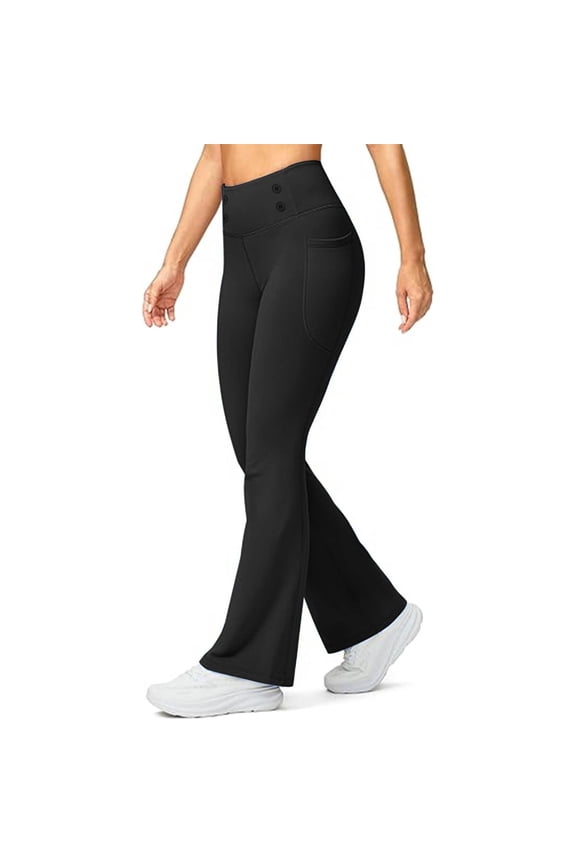 Yoga Pants Women Fleece Lined Flare Pocketed Warm Winter Yoga Pants,Black L